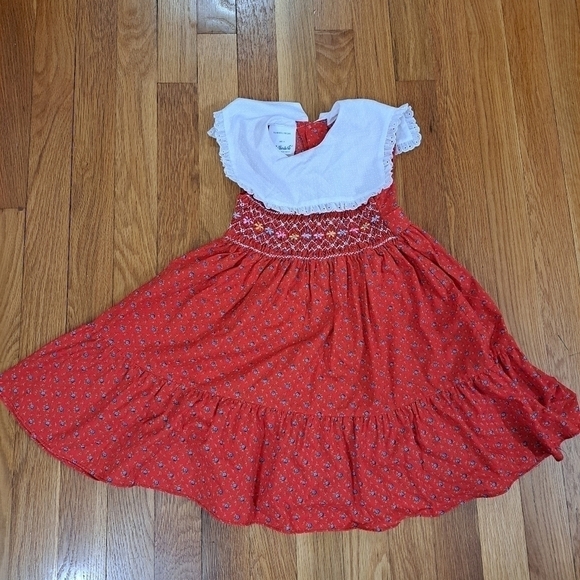 Vintage Girls Size 5 Polly Flinders Hand Smocked Dress Embroidered Sleeveless - Picture 2 of 10